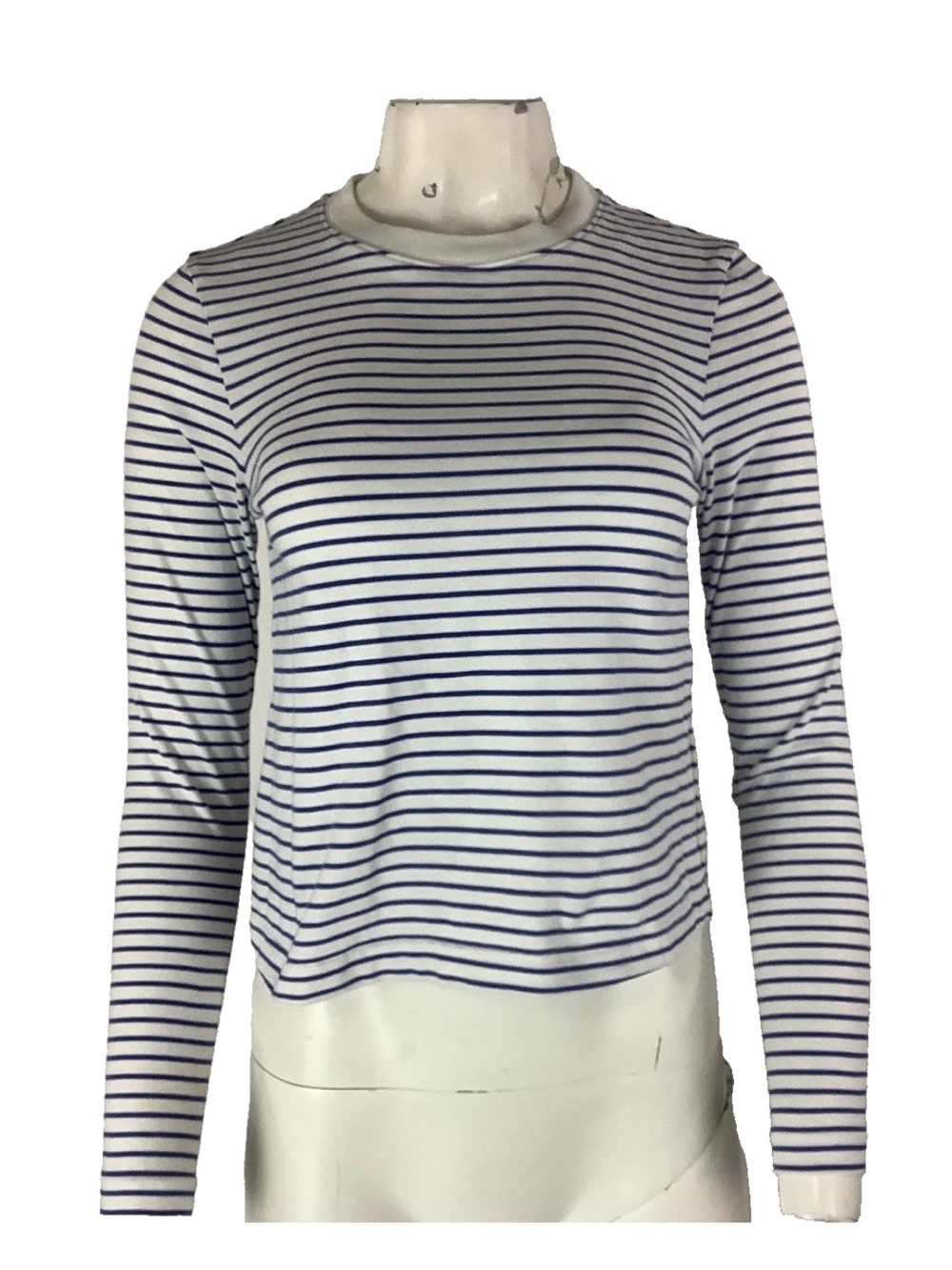 COS Sz XS 100% Cotton Striped Long Sleeve Fitted Pullon Casual Tee Blue White